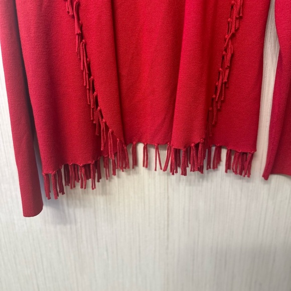 Chico's Red Fringe Cardigan Sweater - Picture 2 of 6